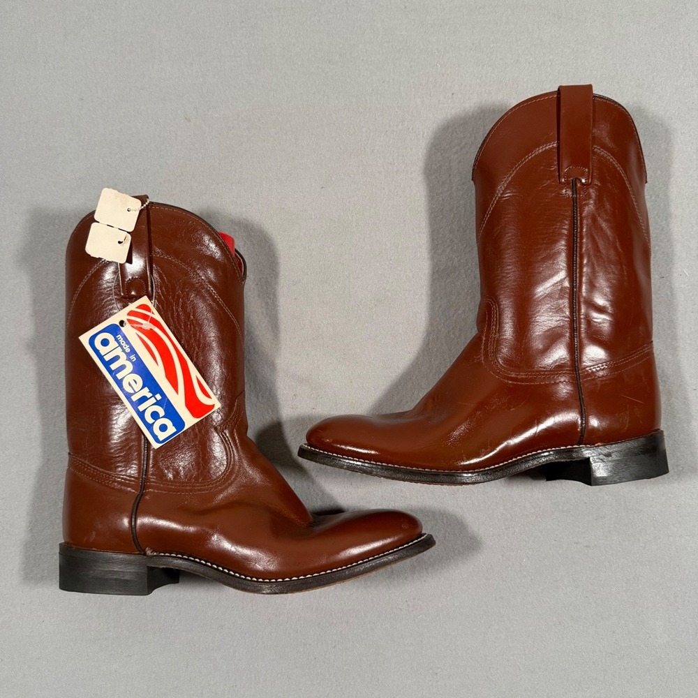 Vintage Vulcan Mens Brown Leather Western Roper Cowboy Boots Made in USA 8